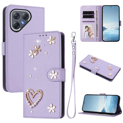ZS01 Double-Layer Heart Floral Vegan Leather Phone Case with Wrist Strap, For Tecno Spark Go 2024 4G / Spark 20C 4G, For Tecno Spark Go 5G 2025 / Hot 60i 5G, For Tecno Spark Go 3, For Tenco Pova Slim 5G / Spark Slim 5G, For Tecno Spark 40C             ...