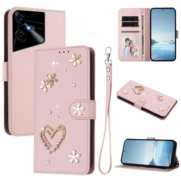 ZS01 Double-Layer Heart Floral Vegan Leather Phone Case with Wrist Strap, For Tecno Pova 6 4G, For Tecno Pova 6 5G / 6 Pro 5G, For Tecno Camon 30 Pro 5G, For Tecno Camon 30 Premier, For Tecno Camon 30 4G / 5G, For Tecno Spark 20 Pro+ 4G                ...