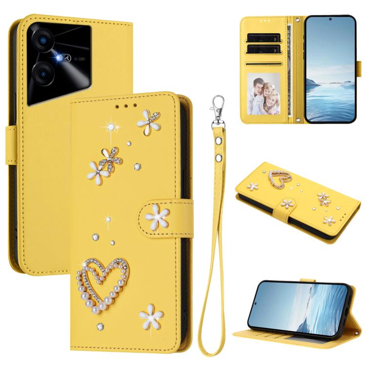 ZS01 Double-Layer Heart Floral Vegan Leather Phone Case with Wrist Strap, For Tecno Pova 6 4G, For Tecno Pova 6 5G / 6 Pro 5G, For Tecno Camon 30 Pro 5G, For Tecno Camon 30 Premier, For Tecno Camon 30 4G / 5G, For Tecno Spark 20 Pro+ 4G                ...