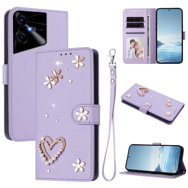 ZS01 Double-Layer Heart Floral Vegan Leather Phone Case with Wrist Strap, For Tecno Pova 6 4G, For Tecno Pova 6 5G / 6 Pro 5G, For Tecno Camon 30 Pro 5G, For Tecno Camon 30 Premier, For Tecno Camon 30 4G / 5G, For Tecno Spark 20 Pro+ 4G                ...