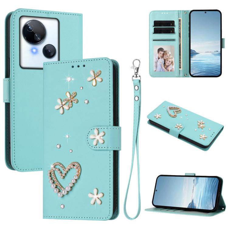 ZS01 Double-Layer Heart Floral Vegan Leather Phone Case with Wrist Strap, For Tecno Spark 10 5G, For Tecno Spark 10C / 10 4G, For Tecno Spark 10 Pro 4G, For Tecno Camon 19 / 19 Pro 5G