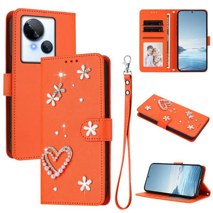 ZS01 Double-Layer Heart Floral Vegan Leather Phone Case with Wrist Strap, For Tecno Spark 10 5G, For Tecno Spark 10C / 10 4G, For Tecno Spark 10 Pro 4G, For Tecno Camon 19 / 19 Pro 5G
