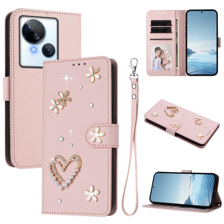 ZS01 Double-Layer Heart Floral Vegan Leather Phone Case with Wrist Strap, For Tecno Spark 10 5G, For Tecno Spark 10C / 10 4G, For Tecno Spark 10 Pro 4G, For Tecno Camon 19 / 19 Pro 5G