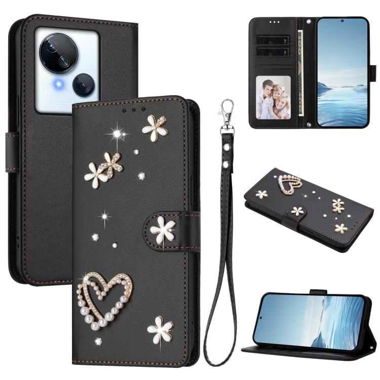 ZS01 Double-Layer Heart Floral Vegan Leather Phone Case with Wrist Strap, For Tecno Spark 10 5G, For Tecno Spark 10C / 10 4G, For Tecno Spark 10 Pro 4G, For Tecno Camon 19 / 19 Pro 5G