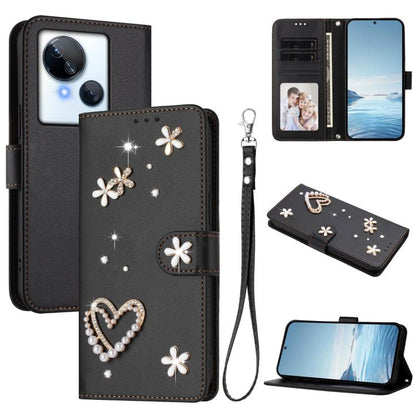 ZS01 Double-Layer Heart Floral Vegan Leather Phone Case with Wrist Strap, For Tecno Spark 10 5G, For Tecno Spark 10C / 10 4G, For Tecno Spark 10 Pro 4G, For Tecno Camon 19 / 19 Pro 5G