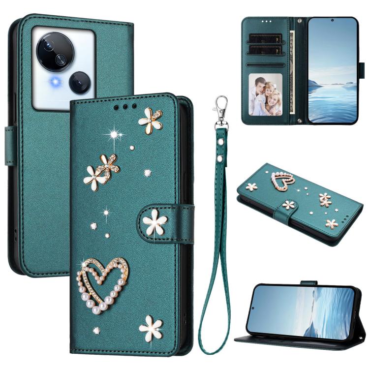 ZS01 Double-Layer Heart Floral Vegan Leather Phone Case with Wrist Strap, For Tecno Spark 10 5G, For Tecno Spark 10C / 10 4G, For Tecno Spark 10 Pro 4G, For Tecno Camon 19 / 19 Pro 5G