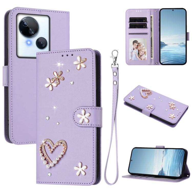ZS01 Double-Layer Heart Floral Vegan Leather Phone Case with Wrist Strap, For Tecno Spark 10 5G, For Tecno Spark 10C / 10 4G, For Tecno Spark 10 Pro 4G, For Tecno Camon 19 / 19 Pro 5G