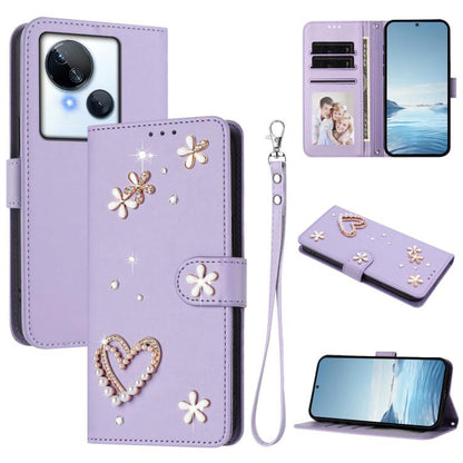 ZS01 Double-Layer Heart Floral Vegan Leather Phone Case with Wrist Strap, For Tecno Spark 10 5G, For Tecno Spark 10C / 10 4G, For Tecno Spark 10 Pro 4G, For Tecno Camon 19 / 19 Pro 5G