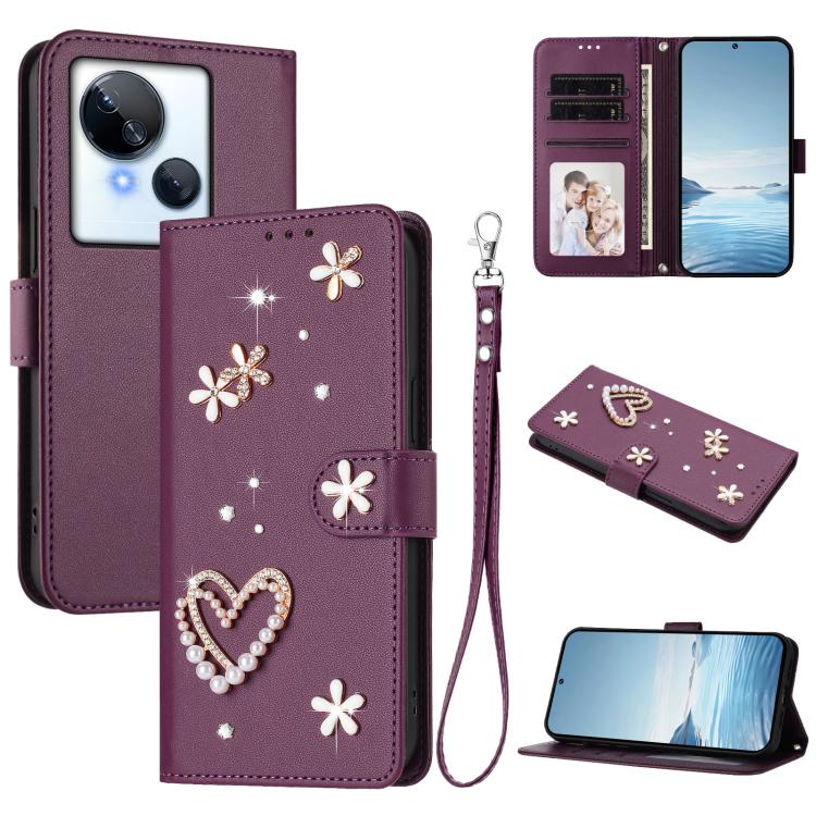 ZS01 Double-Layer Heart Floral Vegan Leather Phone Case with Wrist Strap, For Tecno Spark 10 5G, For Tecno Spark 10C / 10 4G, For Tecno Spark 10 Pro 4G, For Tecno Camon 19 / 19 Pro 5G
