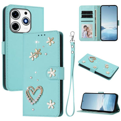 ZS01 Double-Layer Heart Floral Vegan Leather Phone Case with Wrist Strap, For Tecno Camon 40 Pro 4G Global, For Tecno Camon 40 Premier, For Tecno Camon 40 4G, For Tecno Spark 30C 5G / Pop 9 5G, For Tecno Camon 30S / 30S Pro                             ...