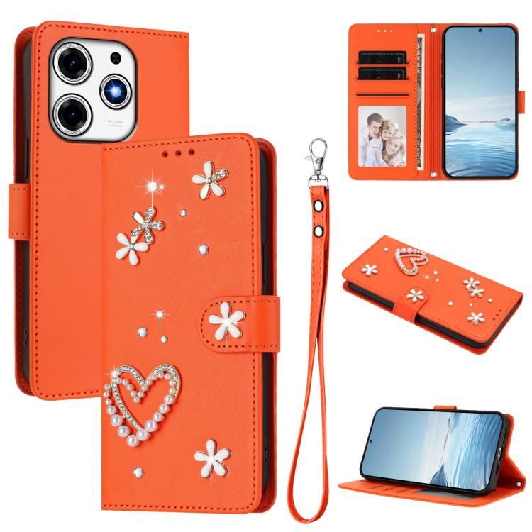 ZS01 Double-Layer Heart Floral Vegan Leather Phone Case with Wrist Strap, For Tecno Camon 40 Pro 4G Global, For Tecno Camon 40 Premier, For Tecno Camon 40 4G, For Tecno Spark 30C 5G / Pop 9 5G, For Tecno Camon 30S / 30S Pro                             ...