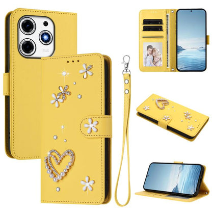 ZS01 Double-Layer Heart Floral Vegan Leather Phone Case with Wrist Strap, For Tecno Camon 40 Pro 4G Global, For Tecno Camon 40 Premier, For Tecno Camon 40 4G, For Tecno Spark 30C 5G / Pop 9 5G, For Tecno Camon 30S / 30S Pro                             ...
