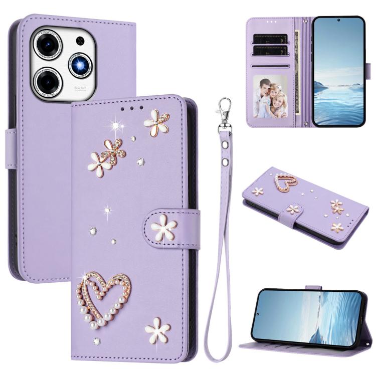 ZS01 Double-Layer Heart Floral Vegan Leather Phone Case with Wrist Strap, For Tecno Camon 40 Pro 4G Global, For Tecno Camon 40 Premier, For Tecno Camon 40 4G, For Tecno Spark 30C 5G / Pop 9 5G, For Tecno Camon 30S / 30S Pro                             ...