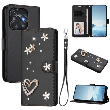 ZS01 Double-Layer Heart Floral Vegan Leather Phone Case with Wrist Strap, For Tecno Spark 10 5G, For Tecno Spark 10C / 10 4G, For Tecno Spark 10 Pro 4G, For Tecno Camon 19 / 19 Pro 5G
