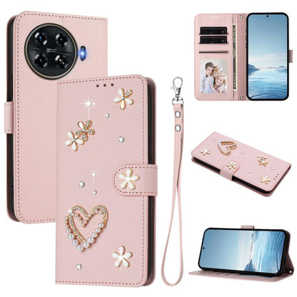 ZS01 Double-Layer Heart Floral Vegan Leather Phone Case with Wrist Strap, For Tecno Pova 6 4G, For Tecno Pova 6 5G / 6 Pro 5G, For Tecno Camon 30 Pro 5G, For Tecno Camon 30 Premier, For Tecno Camon 30 4G / 5G, For Tecno Spark 20 Pro+ 4G                ...