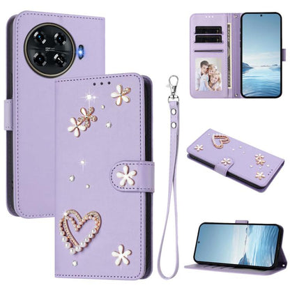 ZS01 Double-Layer Heart Floral Vegan Leather Phone Case with Wrist Strap, For Tecno Pova 6 4G, For Tecno Pova 6 5G / 6 Pro 5G, For Tecno Camon 30 Pro 5G, For Tecno Camon 30 Premier, For Tecno Camon 30 4G / 5G, For Tecno Spark 20 Pro+ 4G                ...
