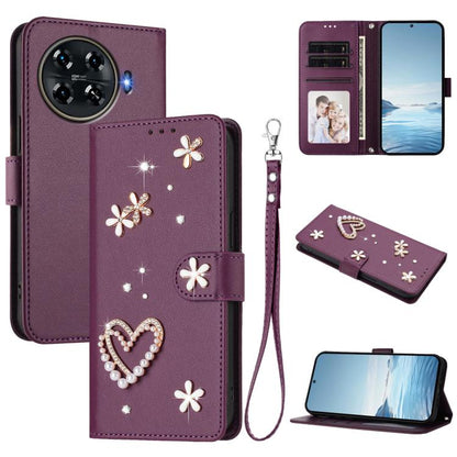 ZS01 Double-Layer Heart Floral Vegan Leather Phone Case with Wrist Strap, For Tecno Pova 6 4G, For Tecno Pova 6 5G / 6 Pro 5G, For Tecno Camon 30 Pro 5G, For Tecno Camon 30 Premier, For Tecno Camon 30 4G / 5G, For Tecno Spark 20 Pro+ 4G                ...