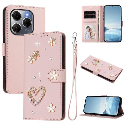 ZS01 Double-Layer Heart Floral Vegan Leather Phone Case with Wrist Strap, For Tecno Camon 40 Pro 4G Global, For Tecno Camon 40 Premier, For Tecno Camon 40 4G, For Tecno Spark 30C 5G / Pop 9 5G, For Tecno Camon 30S / 30S Pro                             ...