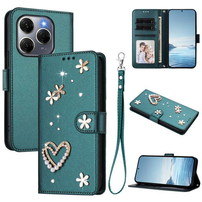 ZS01 Double-Layer Heart Floral Vegan Leather Phone Case with Wrist Strap, For Tecno Camon 40 Pro 4G Global, For Tecno Camon 40 Premier, For Tecno Camon 40 4G, For Tecno Spark 30C 5G / Pop 9 5G, For Tecno Camon 30S / 30S Pro                             ...