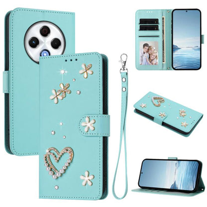 ZS01 Double-Layer Heart Floral Vegan Leather Phone Case with Wrist Strap, For Tecno Camon 40 Pro 4G Global, For Tecno Camon 40 Premier, For Tecno Camon 40 4G, For Tecno Spark 30C 5G / Pop 9 5G, For Tecno Camon 30S / 30S Pro                             ...
