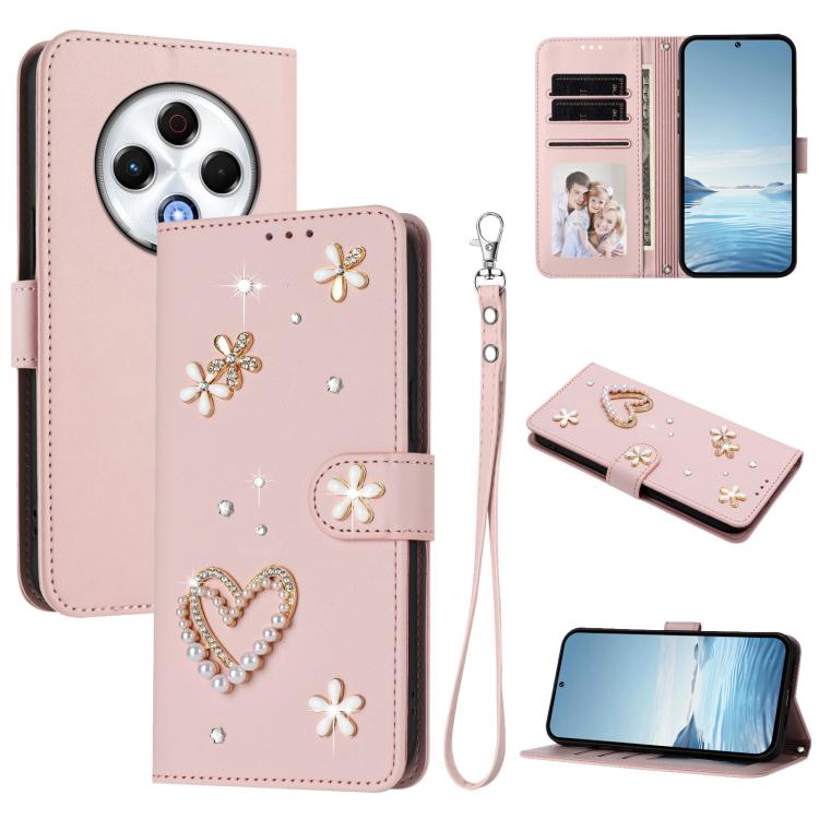 ZS01 Double-Layer Heart Floral Vegan Leather Phone Case with Wrist Strap, For Tecno Camon 40 Pro 4G Global, For Tecno Camon 40 Premier, For Tecno Camon 40 4G, For Tecno Spark 30C 5G / Pop 9 5G, For Tecno Camon 30S / 30S Pro                             ...