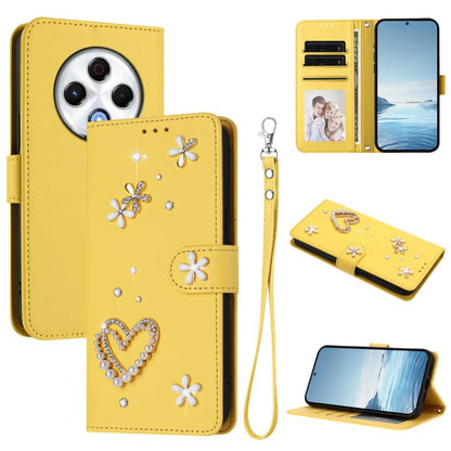 ZS01 Double-Layer Heart Floral Vegan Leather Phone Case with Wrist Strap, For Tecno Camon 40 Pro 4G Global, For Tecno Camon 40 Premier, For Tecno Camon 40 4G, For Tecno Spark 30C 5G / Pop 9 5G, For Tecno Camon 30S / 30S Pro                             ...