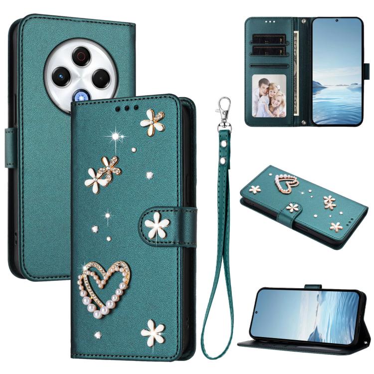 ZS01 Double-Layer Heart Floral Vegan Leather Phone Case with Wrist Strap, For Tecno Camon 40 Pro 4G Global, For Tecno Camon 40 Premier, For Tecno Camon 40 4G, For Tecno Spark 30C 5G / Pop 9 5G, For Tecno Camon 30S / 30S Pro                             ...