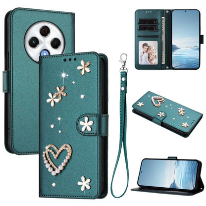 ZS01 Double-Layer Heart Floral Vegan Leather Phone Case with Wrist Strap, For Tecno Camon 40 Pro 4G Global, For Tecno Camon 40 Premier, For Tecno Camon 40 4G, For Tecno Spark 30C 5G / Pop 9 5G, For Tecno Camon 30S / 30S Pro                             ...