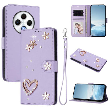 ZS01 Double-Layer Heart Floral Vegan Leather Phone Case with Wrist Strap, For Tecno Camon 40 Pro 4G Global, For Tecno Camon 40 Premier, For Tecno Camon 40 4G, For Tecno Spark 30C 5G / Pop 9 5G, For Tecno Camon 30S / 30S Pro                             ...