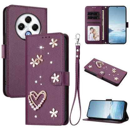 ZS01 Double-Layer Heart Floral Vegan Leather Phone Case with Wrist Strap, For Tecno Camon 40 Pro 4G Global, For Tecno Camon 40 Premier, For Tecno Camon 40 4G, For Tecno Spark 30C 5G / Pop 9 5G, For Tecno Camon 30S / 30S Pro                             ...