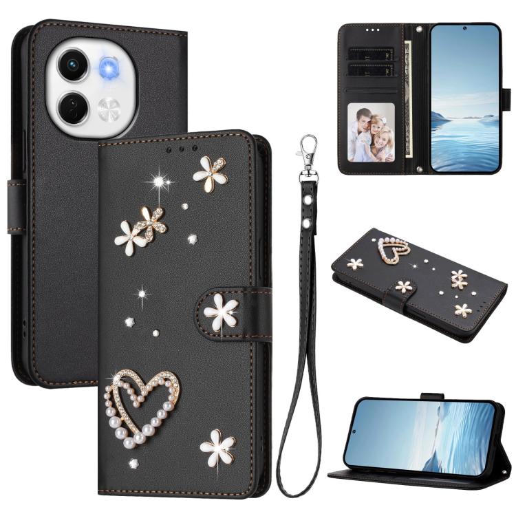 ZS01 Double-Layer Heart Floral Vegan Leather Phone Case with Wrist Strap, For Tecno Camon 40 Pro 4G Global, For Tecno Camon 40 Premier, For Tecno Camon 40 4G, For Tecno Spark 30C 5G / Pop 9 5G, For Tecno Camon 30S / 30S Pro                             ...
