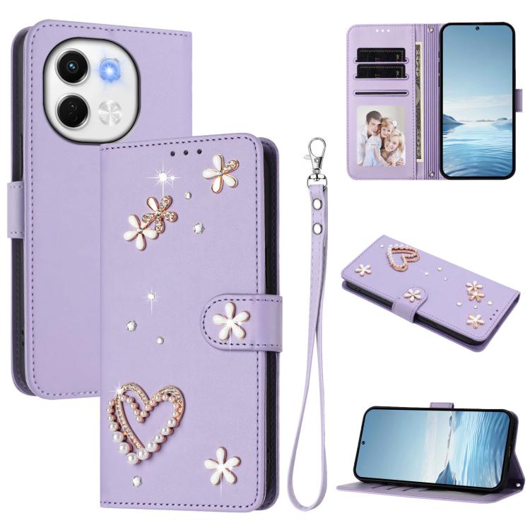 ZS01 Double-Layer Heart Floral Vegan Leather Phone Case with Wrist Strap, For Tecno Camon 40 Pro 4G Global, For Tecno Camon 40 Premier, For Tecno Camon 40 4G, For Tecno Spark 30C 5G / Pop 9 5G, For Tecno Camon 30S / 30S Pro                             ...