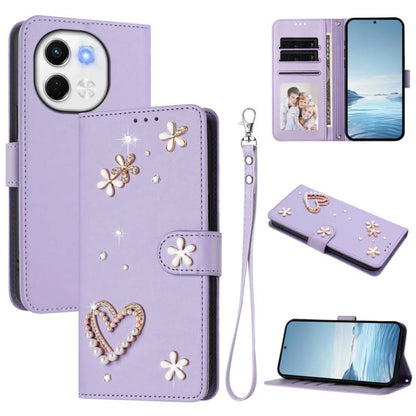 ZS01 Double-Layer Heart Floral Vegan Leather Phone Case with Wrist Strap, For Tecno Camon 40 Pro 4G Global, For Tecno Camon 40 Premier, For Tecno Camon 40 4G, For Tecno Spark 30C 5G / Pop 9 5G, For Tecno Camon 30S / 30S Pro                             ...