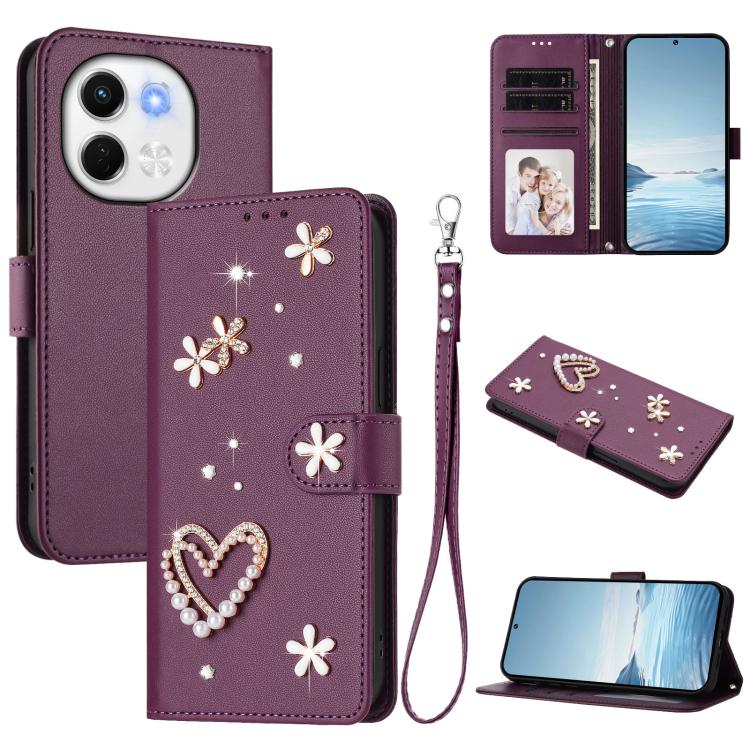 ZS01 Double-Layer Heart Floral Vegan Leather Phone Case with Wrist Strap, For Tecno Camon 40 Pro 4G Global, For Tecno Camon 40 Premier, For Tecno Camon 40 4G, For Tecno Spark 30C 5G / Pop 9 5G, For Tecno Camon 30S / 30S Pro                             ...