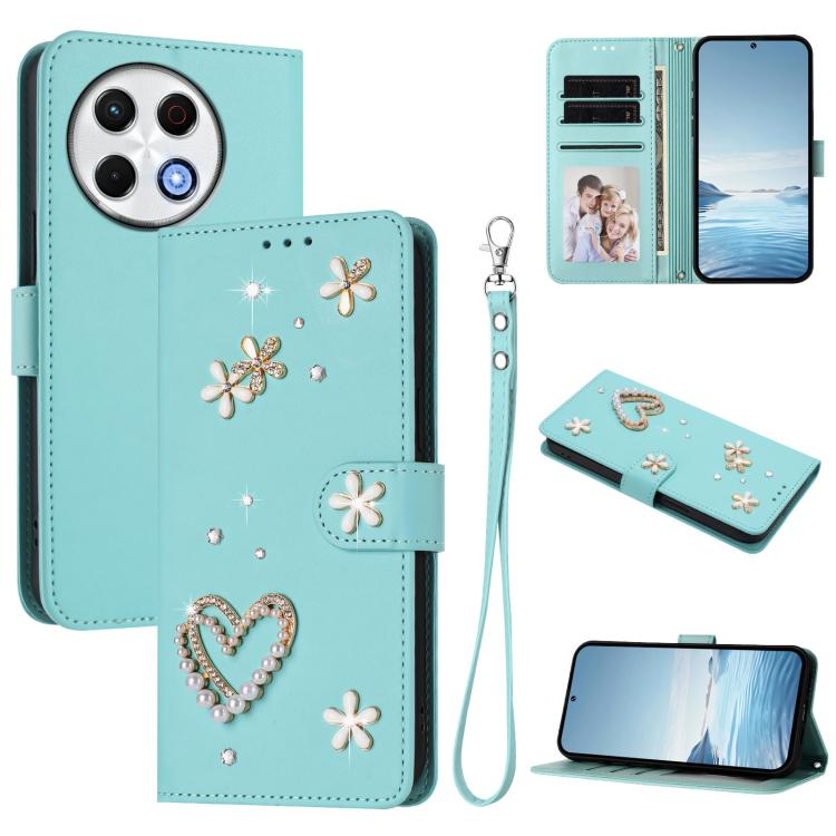 ZS01 Double-Layer Heart Floral Vegan Leather Phone Case with Wrist Strap, For Tecno Camon 40 Pro 4G Global, For Tecno Camon 40 Premier, For Tecno Camon 40 4G, For Tecno Spark 30C 5G / Pop 9 5G, For Tecno Camon 30S / 30S Pro                             ...