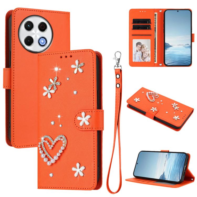 ZS01 Double-Layer Heart Floral Vegan Leather Phone Case with Wrist Strap, For Tecno Camon 40 Pro 4G Global, For Tecno Camon 40 Premier, For Tecno Camon 40 4G, For Tecno Spark 30C 5G / Pop 9 5G, For Tecno Camon 30S / 30S Pro                             ...