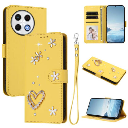 ZS01 Double-Layer Heart Floral Vegan Leather Phone Case with Wrist Strap, For Tecno Camon 40 Pro 4G Global, For Tecno Camon 40 Premier, For Tecno Camon 40 4G, For Tecno Spark 30C 5G / Pop 9 5G, For Tecno Camon 30S / 30S Pro                             ...
