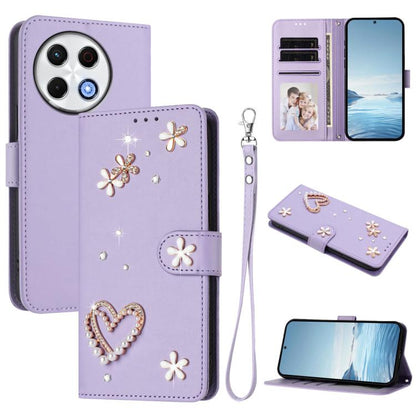 ZS01 Double-Layer Heart Floral Vegan Leather Phone Case with Wrist Strap, For Tecno Camon 40 Pro 4G Global, For Tecno Camon 40 Premier, For Tecno Camon 40 4G, For Tecno Spark 30C 5G / Pop 9 5G, For Tecno Camon 30S / 30S Pro                             ...