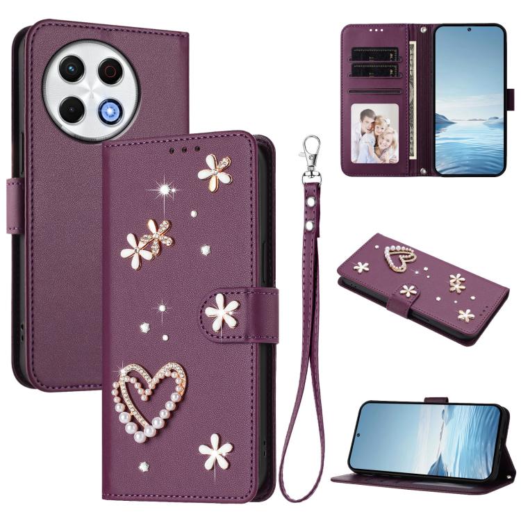ZS01 Double-Layer Heart Floral Vegan Leather Phone Case with Wrist Strap, For Tecno Camon 40 Pro 4G Global, For Tecno Camon 40 Premier, For Tecno Camon 40 4G, For Tecno Spark 30C 5G / Pop 9 5G, For Tecno Camon 30S / 30S Pro                             ...