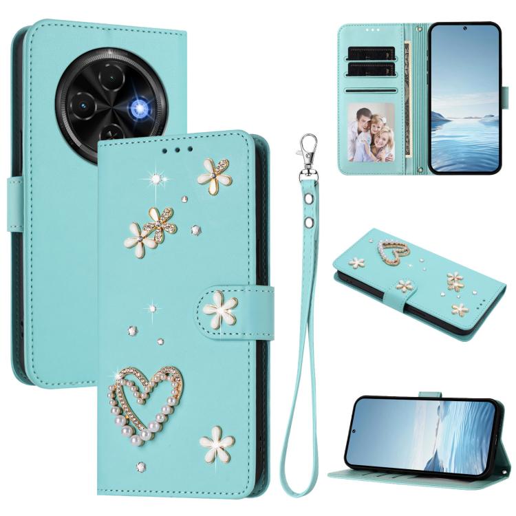 ZS01 Double-Layer Heart Floral Vegan Leather Phone Case with Wrist Strap, For Tecno Camon 40 Pro 4G Global, For Tecno Camon 40 Premier, For Tecno Camon 40 4G, For Tecno Spark 30C 5G / Pop 9 5G, For Tecno Camon 30S / 30S Pro                             ...