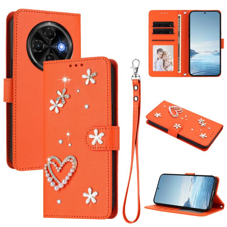 ZS01 Double-Layer Heart Floral Vegan Leather Phone Case with Wrist Strap, For Tecno Camon 40 Pro 4G Global, For Tecno Camon 40 Premier, For Tecno Camon 40 4G, For Tecno Spark 30C 5G / Pop 9 5G, For Tecno Camon 30S / 30S Pro                             ...