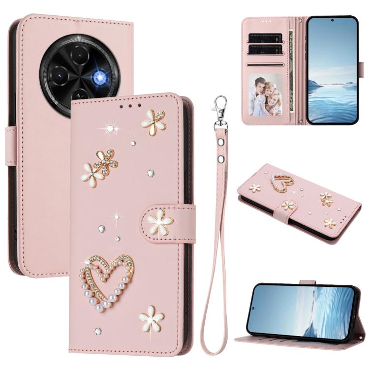 ZS01 Double-Layer Heart Floral Vegan Leather Phone Case with Wrist Strap, For Tecno Camon 40 Pro 4G Global, For Tecno Camon 40 Premier, For Tecno Camon 40 4G, For Tecno Spark 30C 5G / Pop 9 5G, For Tecno Camon 30S / 30S Pro                             ...