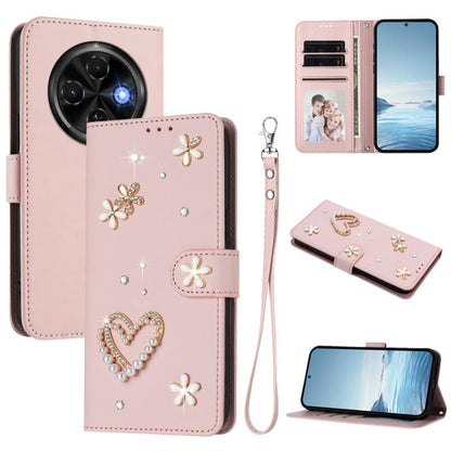 ZS01 Double-Layer Heart Floral Vegan Leather Phone Case with Wrist Strap, For Tecno Camon 40 Pro 4G Global, For Tecno Camon 40 Premier, For Tecno Camon 40 4G, For Tecno Spark 30C 5G / Pop 9 5G, For Tecno Camon 30S / 30S Pro                             ...
