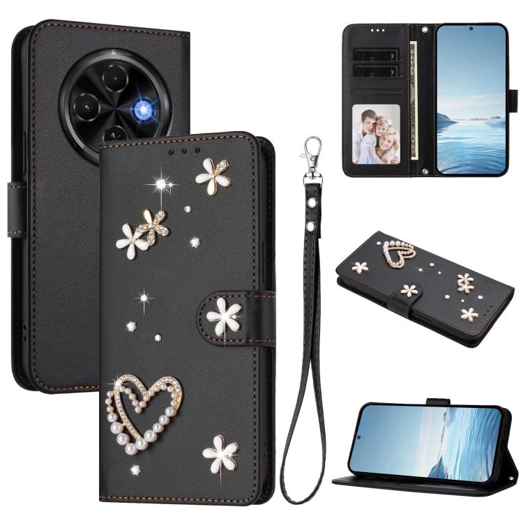 ZS01 Double-Layer Heart Floral Vegan Leather Phone Case with Wrist Strap, For Tecno Camon 40 Pro 4G Global, For Tecno Camon 40 Premier, For Tecno Camon 40 4G, For Tecno Spark 30C 5G / Pop 9 5G, For Tecno Camon 30S / 30S Pro                             ...