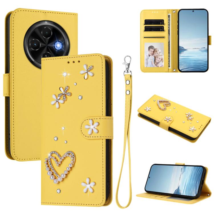 ZS01 Double-Layer Heart Floral Vegan Leather Phone Case with Wrist Strap, For Tecno Camon 40 Pro 4G Global, For Tecno Camon 40 Premier, For Tecno Camon 40 4G, For Tecno Spark 30C 5G / Pop 9 5G, For Tecno Camon 30S / 30S Pro                             ...