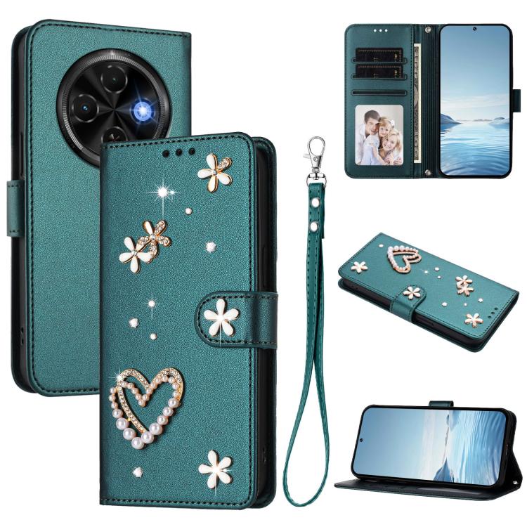 ZS01 Double-Layer Heart Floral Vegan Leather Phone Case with Wrist Strap, For Tecno Camon 40 Pro 4G Global, For Tecno Camon 40 Premier, For Tecno Camon 40 4G, For Tecno Spark 30C 5G / Pop 9 5G, For Tecno Camon 30S / 30S Pro                             ...