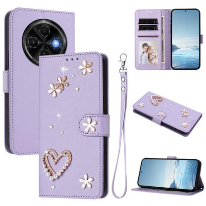 ZS01 Double-Layer Heart Floral Vegan Leather Phone Case with Wrist Strap, For Tecno Camon 40 Pro 4G Global, For Tecno Camon 40 Premier, For Tecno Camon 40 4G, For Tecno Spark 30C 5G / Pop 9 5G, For Tecno Camon 30S / 30S Pro                             ...