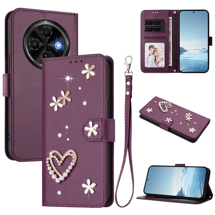 ZS01 Double-Layer Heart Floral Vegan Leather Phone Case with Wrist Strap, For Tecno Camon 40 Pro 4G Global, For Tecno Camon 40 Premier, For Tecno Camon 40 4G, For Tecno Spark 30C 5G / Pop 9 5G, For Tecno Camon 30S / 30S Pro                             ...