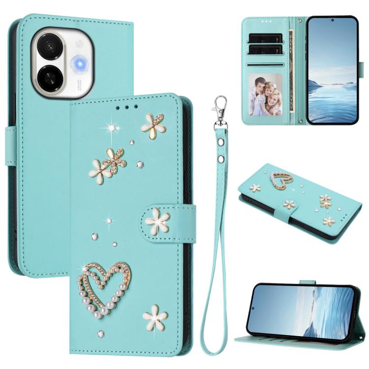 ZS01 Double-Layer Heart Floral Vegan Leather Phone Case with Wrist Strap, For Tecno Camon 40 Pro 4G Global, For Tecno Camon 40 Premier, For Tecno Camon 40 4G, For Tecno Spark 30C 5G / Pop 9 5G, For Tecno Camon 30S / 30S Pro                             ...