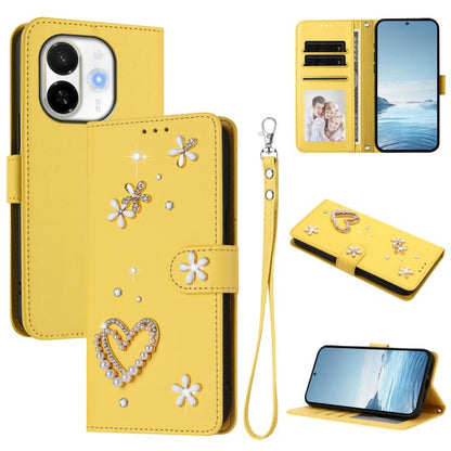 ZS01 Double-Layer Heart Floral Vegan Leather Phone Case with Wrist Strap, For Tecno Camon 40 Pro 4G Global, For Tecno Camon 40 Premier, For Tecno Camon 40 4G, For Tecno Spark 30C 5G / Pop 9 5G, For Tecno Camon 30S / 30S Pro                             ...